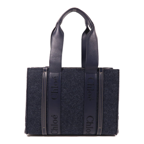 Chloe Woody Shoulder Tote Bag Recycled Felt Blue