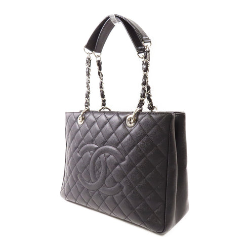 CHANEL CC SHW GST Grand Shopping Tote Shoulder Bag Calfskin Leather Black
