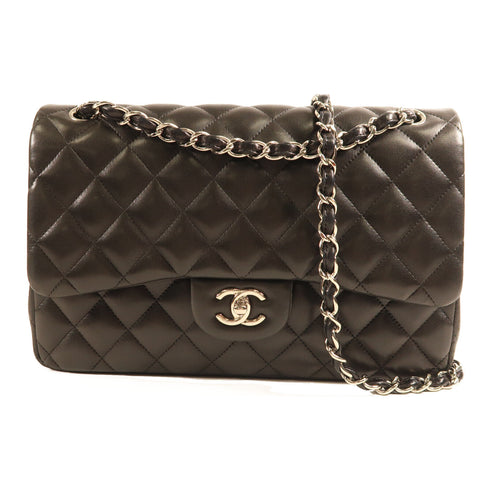 CHANEL CC SHW Jumbo 30 Chain Shoulder Bag Lambskin Leather Black