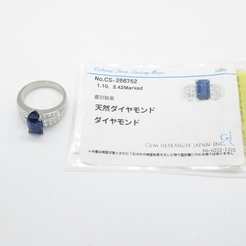 FINE JEWELRY 3.42ct Blue Sapphire Diamond Ring Platinum PT900 US#6