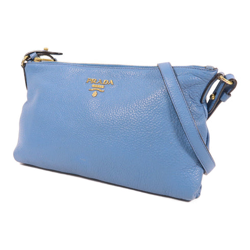 PRADA GHW Shoulder Bag Calfskin Leather Blue