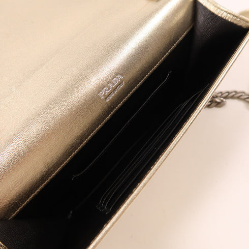 PRADA SHW Shoulder Bag Chain Calfskin Leather 1BP013 Gold