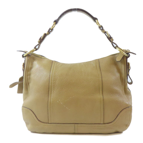 PRADA GHW Shoulder Handbag BR3575 Calfskin Leather Khaki