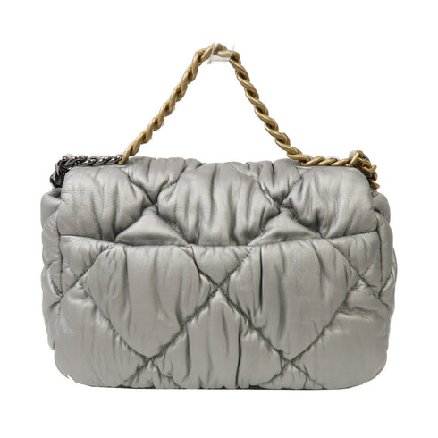 CHANEL Quilted CC C19 Small 2 Way Shoulder Bag Handbag Calfskin Leather Silver