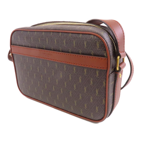 SAINT LAURENT YSL GHW Shoulder Bag Crossbody 669957 Coated Canvas Leather Brown