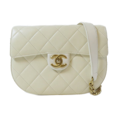 CHANEL Quilted CC GHW Chain Shoulder Bag Calfskin Leather White v1