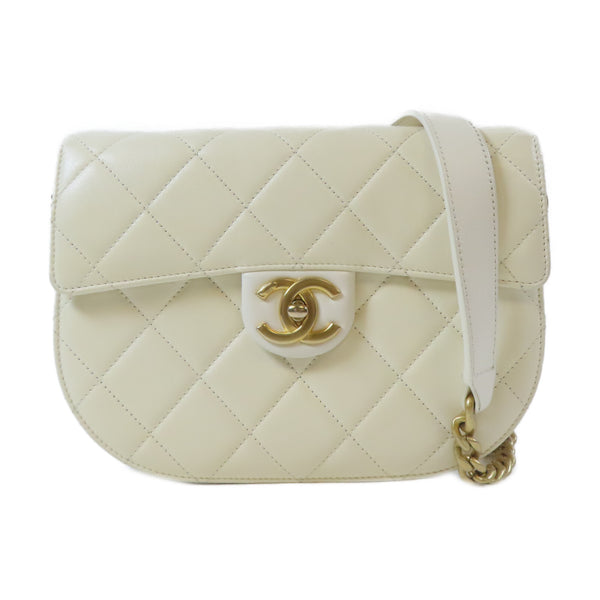 CHANEL Quilted CC GHW Chain Shoulder Bag Calfskin Leather White v1