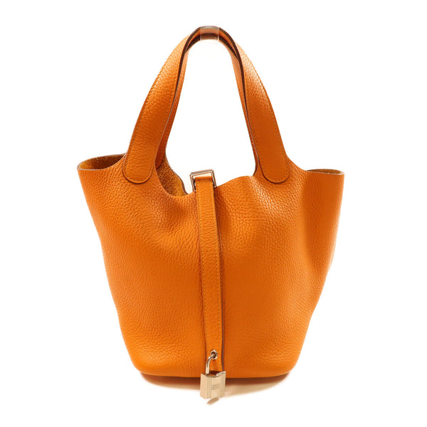 HERMES PHW Picotin PM Tote Bag Clemence Leather I9 Abricot