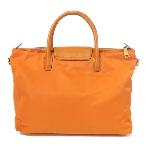 PRADA GHW 2 Way Shoulder Tote Bag Nylon/Calfskin Leather Orange
