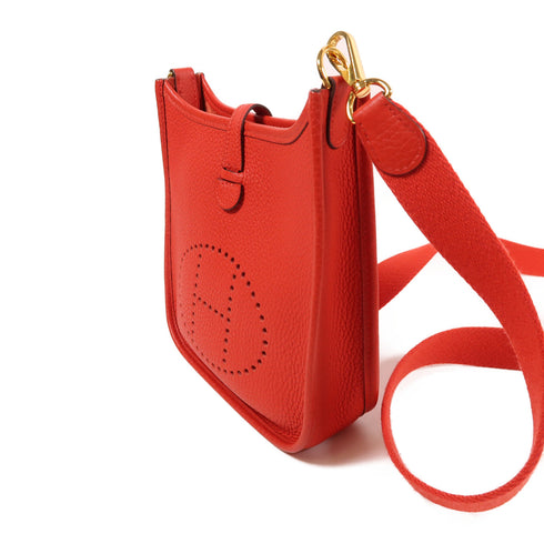 HERMES GHW Evelyne TPM Shoulder Bag Clemence Leather S3 Rouge de coeu