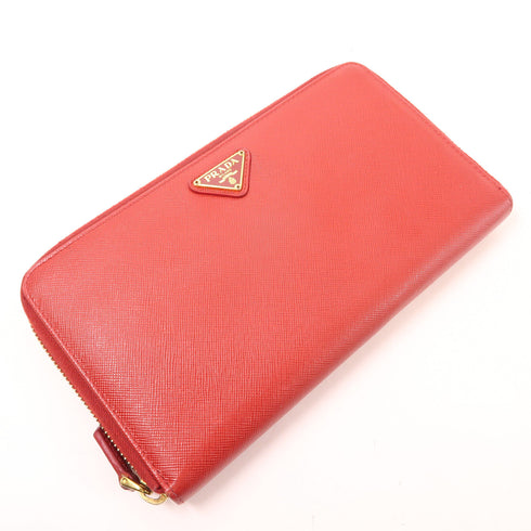 PRADA GHW Long Wallet Saffiano Leather Red 1M1188