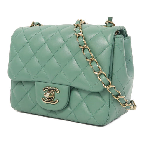 CHANEL Quilted CC GHW Mini Classic 17 Chain Shoulder Bag Lambskin Leather Green