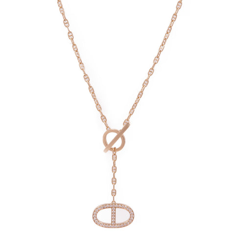 HERMES Chaine D'Ancre Contour Pendent Necklace 18K Pink Gold Diamond