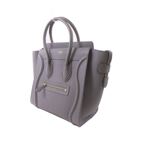 CELINE GHW 2 Way Shoulder Bag Calfskin Leather Grey