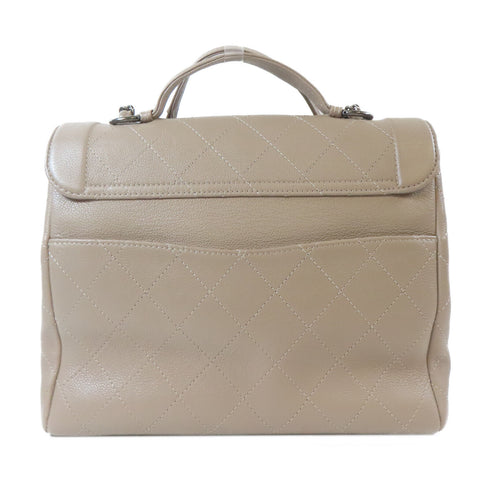 CHANEL Quilted CC SWH 2 Way Chain Shoulder Handbag Caviar Leather Khaki Beige