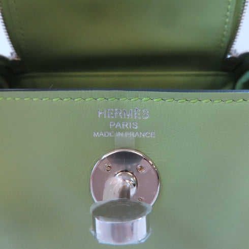 HERMES PHW Mini Lindy 2 Way Shoulder Handbag Swift Leather Vert Criquet Green