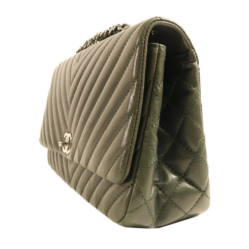 CHANEL CC SHW Chain Shoulder Bag Calfskin Leather Green v3