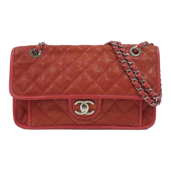 CHANEL Quilted CC SHW Flap Chain Shoulder Bag Leather Red