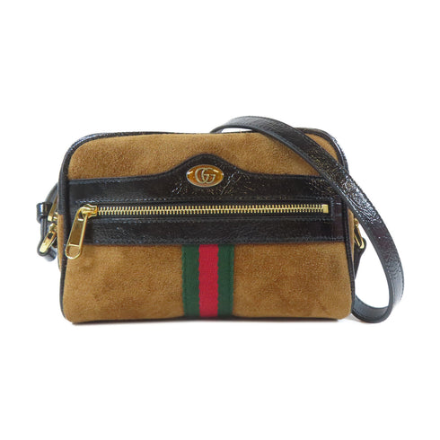 GUCCI GG GHW Mini Ophidia Shoulder Crossbody Bag 573321 Suede Brown Black