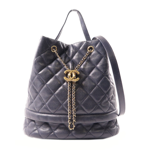 CHANEL CC GHW Bucket Bag 2 Way Shoulder Bag Handbag AS0895 Calfskin Leather Navy