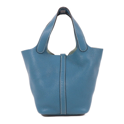 HERMES PHW Picotin PM Hand Bag/Bucket Tote Bag Clemence Blue