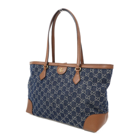 GUCCI GG Shoulder Tote Bag 631685 Denim/Leather Blue