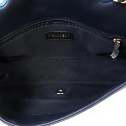 CHANEL Quilted CC GHW Chain Shoulder Bag Calfskin Leather Black/Blue