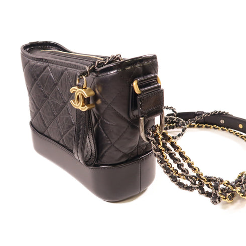 CHANEL CC Gabrielle Small Chain Shoulder Bag Calfskin Leather Black