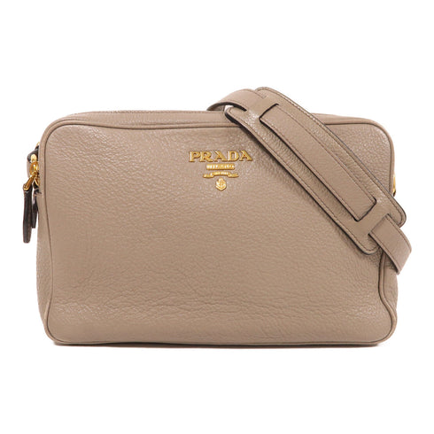 PRADA GHW Shoulder Bag Calfskin Leather Grey