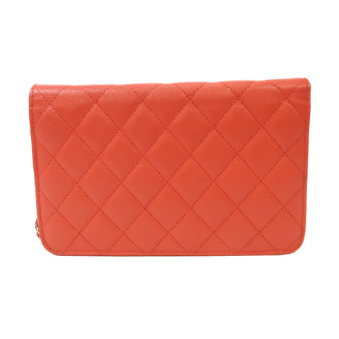 CHANEL Quilted CC GHW Wallet On Chain Shoulder Bag Caviar Leather Red