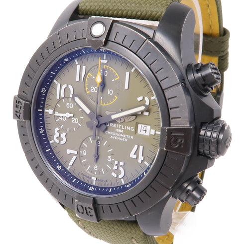 BREITLING Avenger Chronograph 45 Automatic Watch V13317 Titanium Leather Khaki