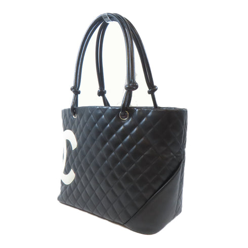 CHANEL Quilted CC SHW Cambon Tote Bag Shoulder Handbag Calfskin Leather Black