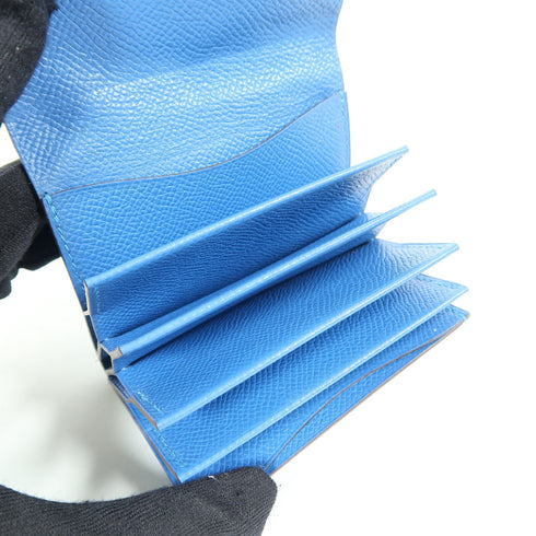 HERMES PHW Card Case Leather Blue