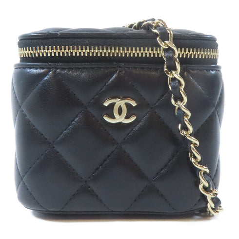 CHANEL Quilted CC GHW Vanity Case Chain Shoulder Bag Lambskin Leather Black
