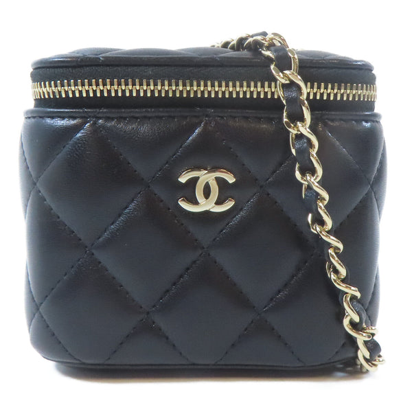 CHANEL Quilted CC GHW Vanity Case Chain Shoulder Bag Lambskin Leather Black