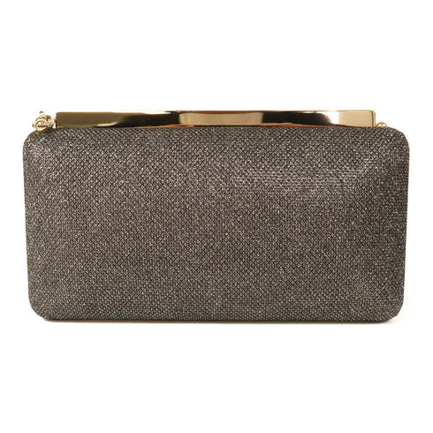 JIMMY CHOO GHW Ellipse Glitter Clutch Bag Chain Shoulder Bag Fabric Silver