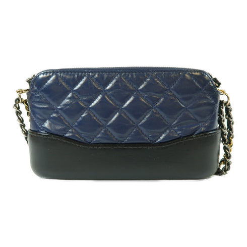 CHANEL Quilted CC Gabrielle Clutch Chain Shoulder Bag A94505 Calfskin Black Blue