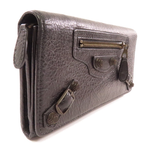 BALENCIAGA SHW Long Wallet 233599 Lambskin Leather Black