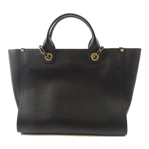 CHANEL CC GHW Deauville 2 Way Shoulder Tote Bag Handbag Calfskin Leather