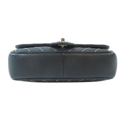 CHANEL Herringbone CC SHW Chain Shoulder Handbag Calfskin Leather Black