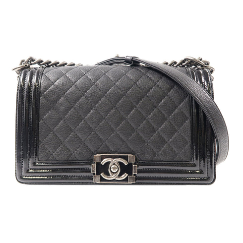 CHANEL Quilted CC SHW Chanel Boy Chain Shoulder Bag Calfskin Leather Black