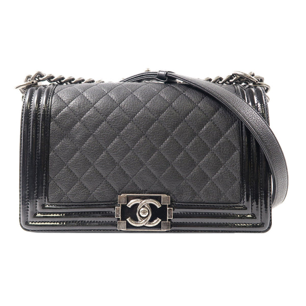 CHANEL Quilted CC SHW Chanel Boy Chain Shoulder Bag Calfskin Leather Black