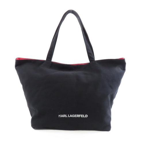 KARL LAGERFELD SHW Tote Shoulder Bag Canvas Black Red