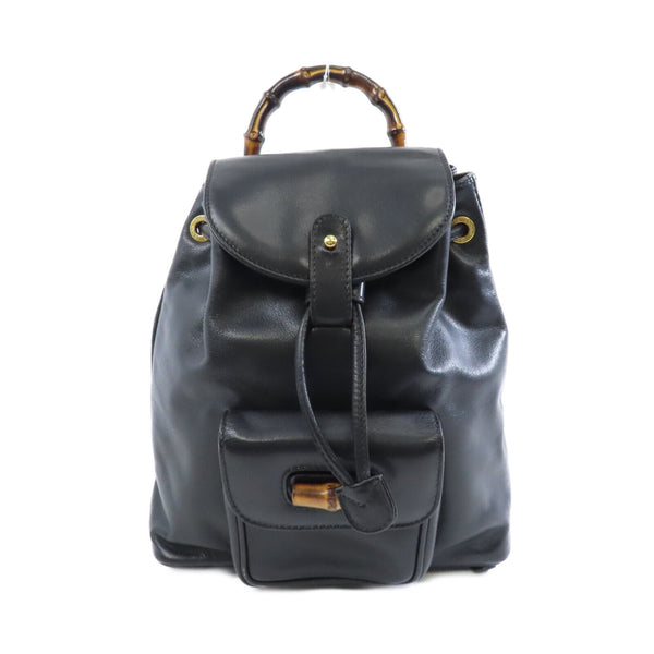 GUCCI GG GHW Bamboo Backpack 003.1705.0030 Calfskin Leather Black