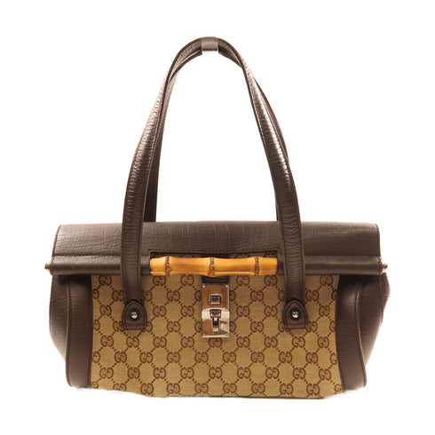 GUCCI GG SHW Hand Bag PVC Coated Canvas 111713 Brown