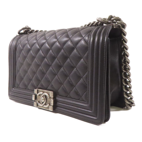CHANEL CC Boy Chanel 25 Chain Shoulder Bag Calfskin Leather Black