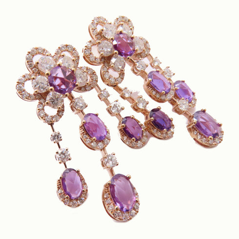 FINE JEWELRY 4.60ct Pink Sapphire 3.40ct Diamond Pierced Earrings 18K Pink Gold