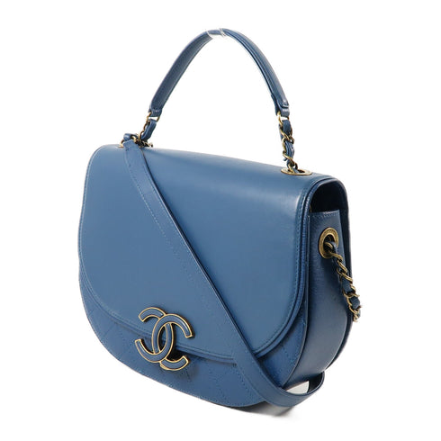 CHANEL CC GHW Coco Curve 2 Way Shoulder Bag Leather Blue