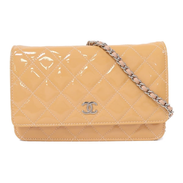 CHANEL Quilted CC SHW Wallet On Chain Shoulder Bag Enamel Peach