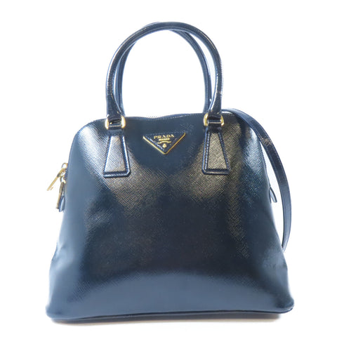PRADA GHW North South Dome 2 Way Bag BL0909 Saffiano Vernice Navy